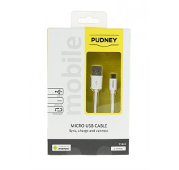 Pudney USB A Plug to Micro USB Plug 2 Metre White