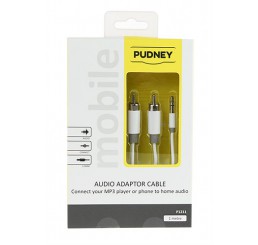 Pudney 3.5mm Stereo Plug to 2 RCA Plugs 1 Metre White