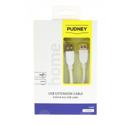 Pudney USB A Plug to USB A Socket V2.0 2 Metre White