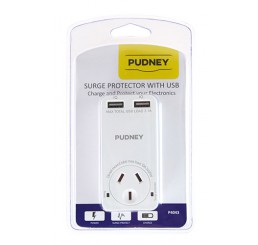Pudney Single Surge Protector 3.1A With 2 x USB Ports